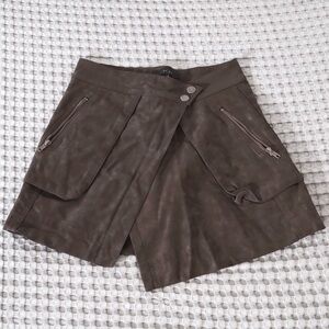 21 Saints Brown Faux-Leather Women's Skirt with Zip Pockets - Size Small